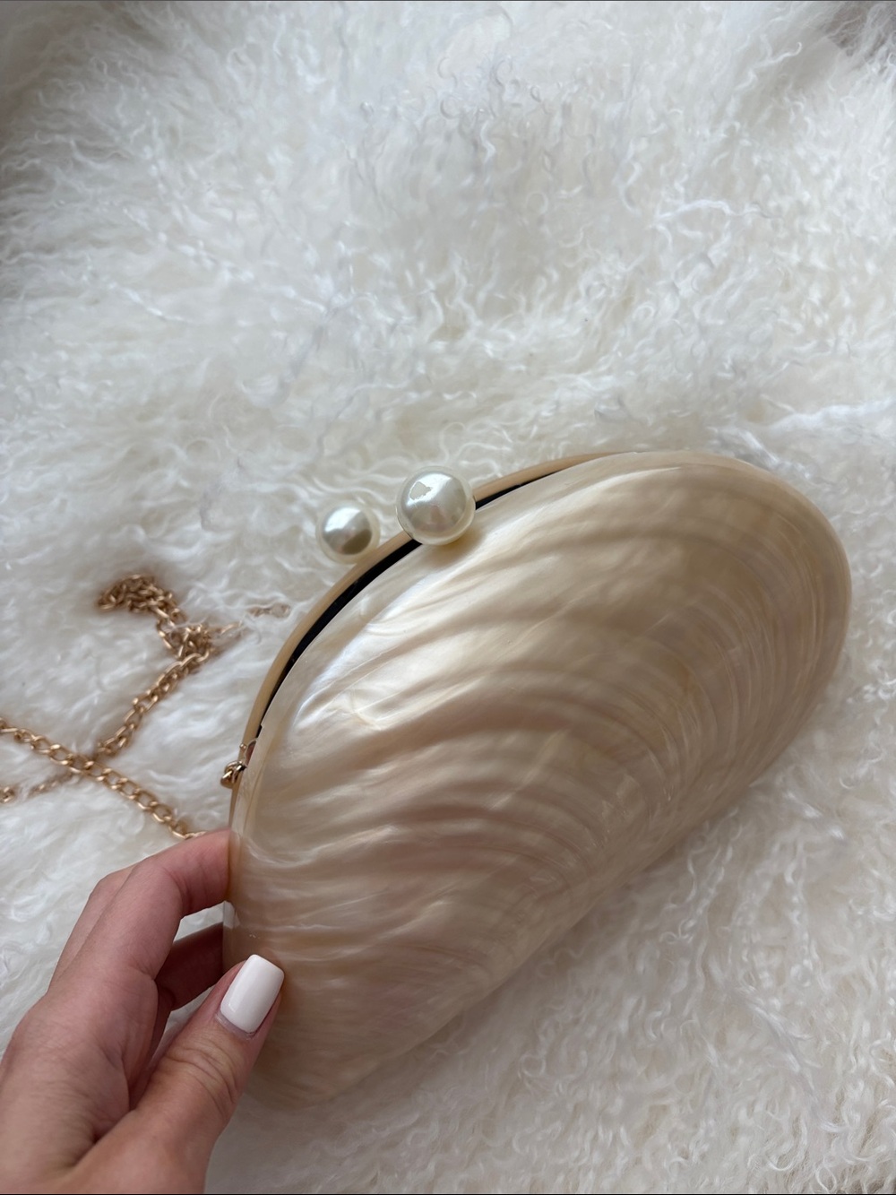 2 Pearl Shell Sequin Clutch bags with gold chains